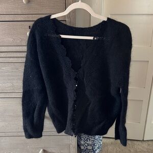 Sezane Astride Black Lace-Detail Cardigan